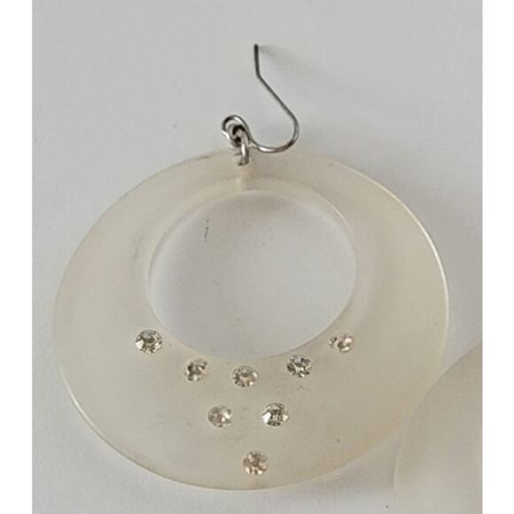Vintage Acrylic Dangle Earrings with Rhinestones - Picture 3 of 6